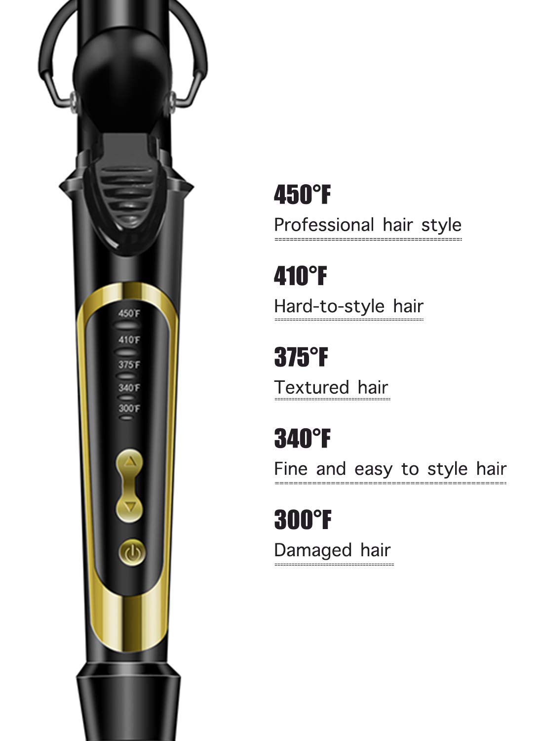 Lanvier 1.25 Inch Clipped Curling Iron with Extra Long Tourmaline Ceramic Barrel, Professional 1 1/4 Inch Hair Curler up to 450°F Dual Voltage for Traveling, Hair Waving Style Tool–Black
