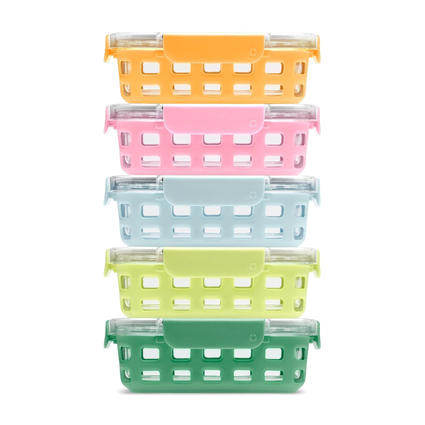 Ello Duraglass 3.4 Cup Meal Prep Sets 10Pc, 5 Pack Set- Glass Food Storage Container with Silicone Sleeve and Airtight BPA-Free Plastic Lids, Dishwasher, Microwave, and Freezer Safe, Meadow