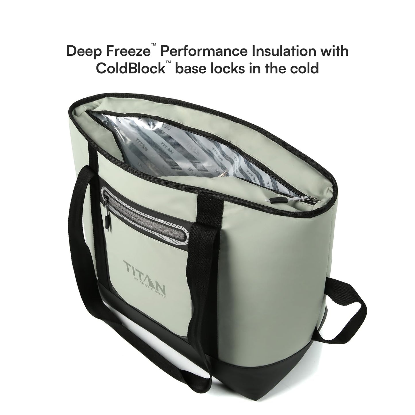 Titan by Arctic Zone Soft Sided Cooler Tote, Insulated Bag with Handle, Shoulder Strap, and Zipper for Lunch, Picnic, and Travel, 30 Can Capacity, Seagrass