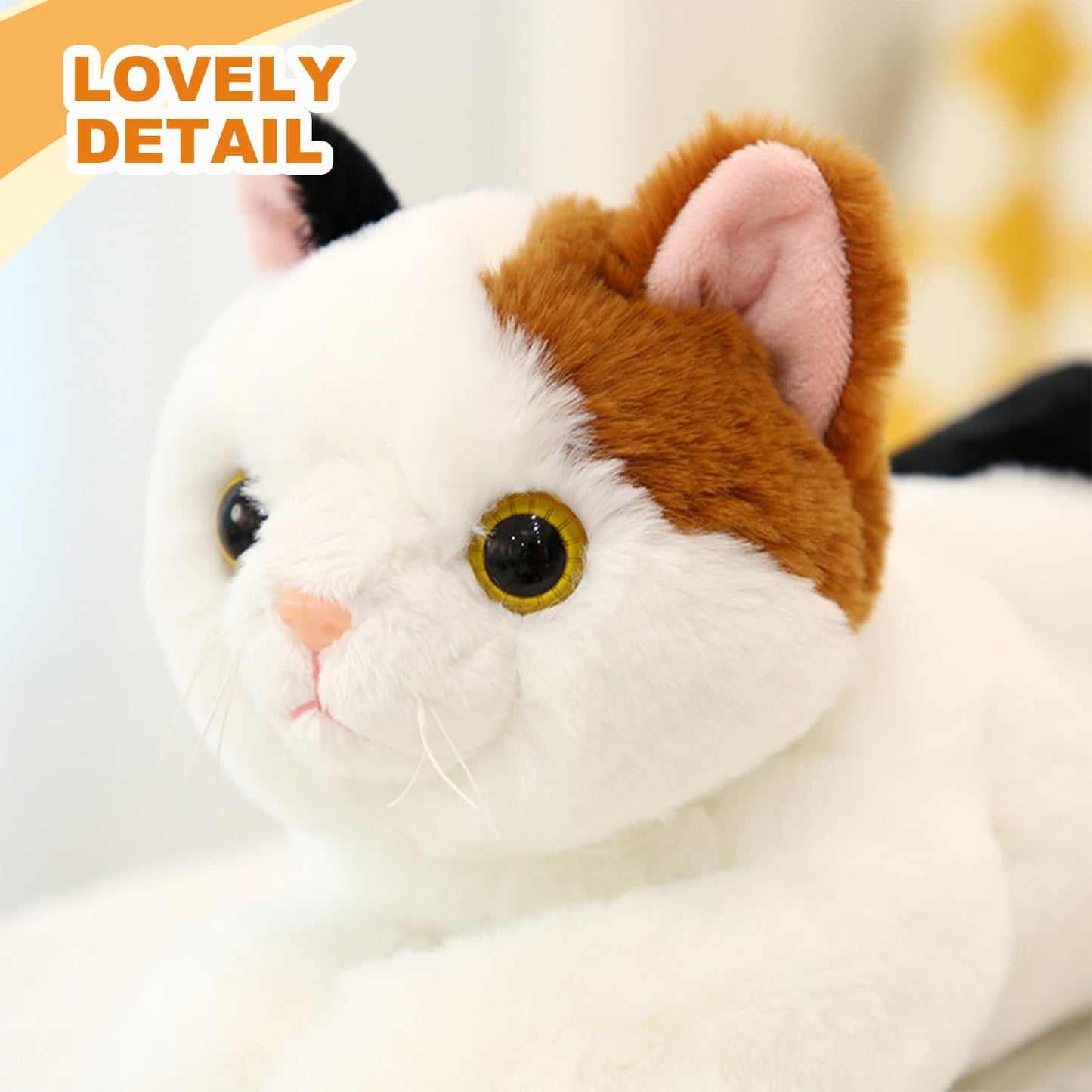 PEACH CAT Cat Plush Cute Kitten Stuffed Animal Soft Plushies Toy Pillow Gifts for Kids Black and Yellow 17.7"