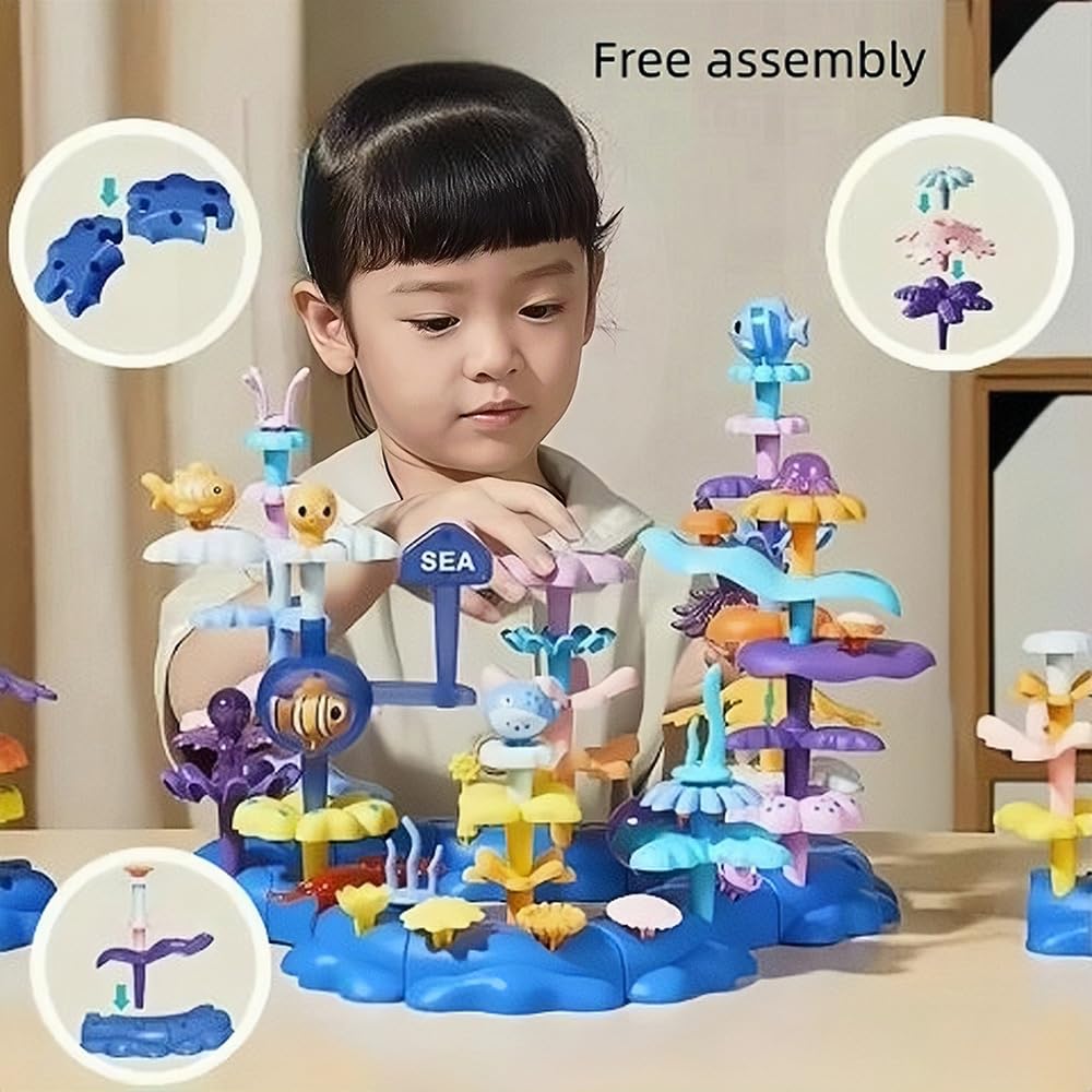 PSDVAYI Ocean Underwater World Coral Toy, Ocean Blocks, Coral Garden Building, Kids Birthday Gift, STEM Toy for Toddler Activities Ages 3 4 5 6(76PCS)