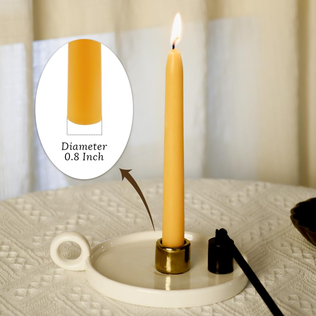 24 Pack Natural Beeswax Taper Candles in Bulk 10 inch Tall - Dripless Candle 100% Pure Unscented Beeswax, 8 Hours Long Burning Time -Yellow