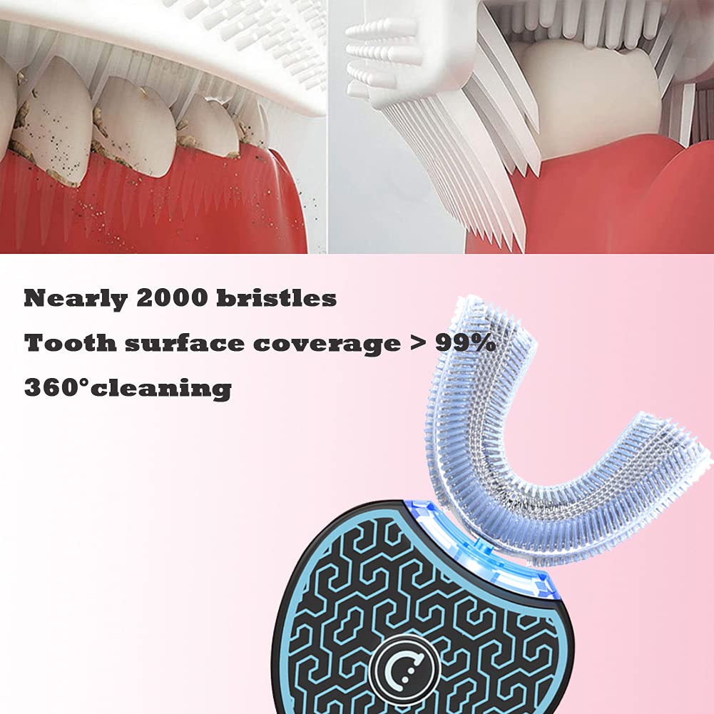 smiletech Automatic Toothbrush,Sonic Glow Toothbrush Teeth Whitening Kit,Sonic Brush,Equipped with Two Replacement Brush Heads (Black-Blue)