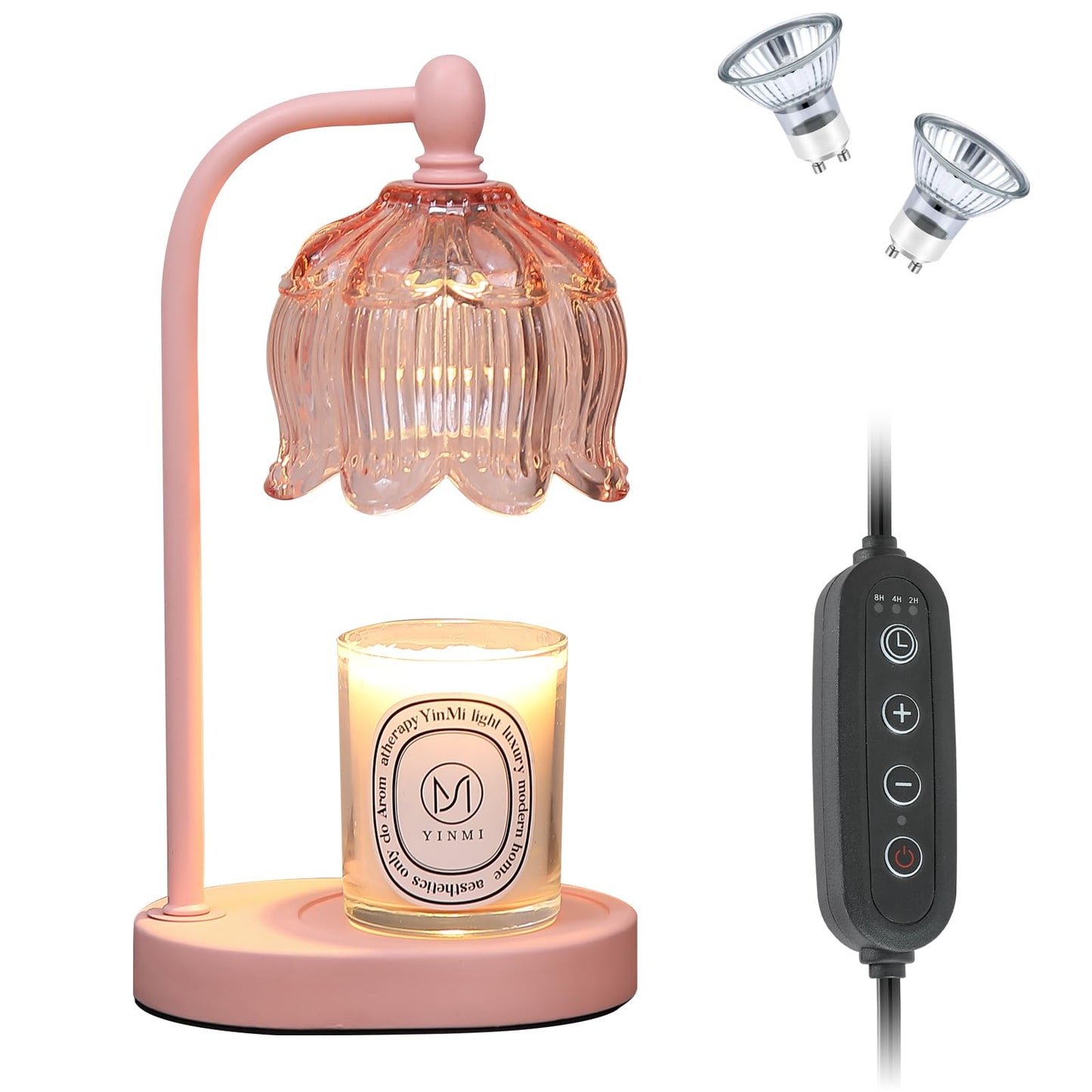 MEIXISUE Pink Candle Warmer Lamp with Timer and Dimmer,Gifts for Mom/Wife, Melt Wax Warmer Lamp with 2 Bulbs for Candle Jars House Warming New Home Decor