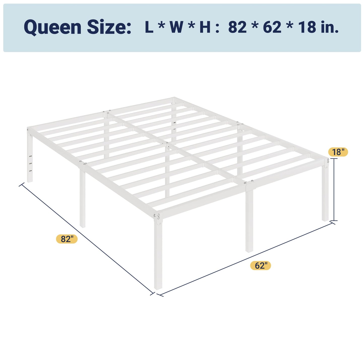 Allewie Queen Bed Frame, 18 Inch Metal Platform Beds with Storage Space, No Box Spring Needed and Easy Assembly, White