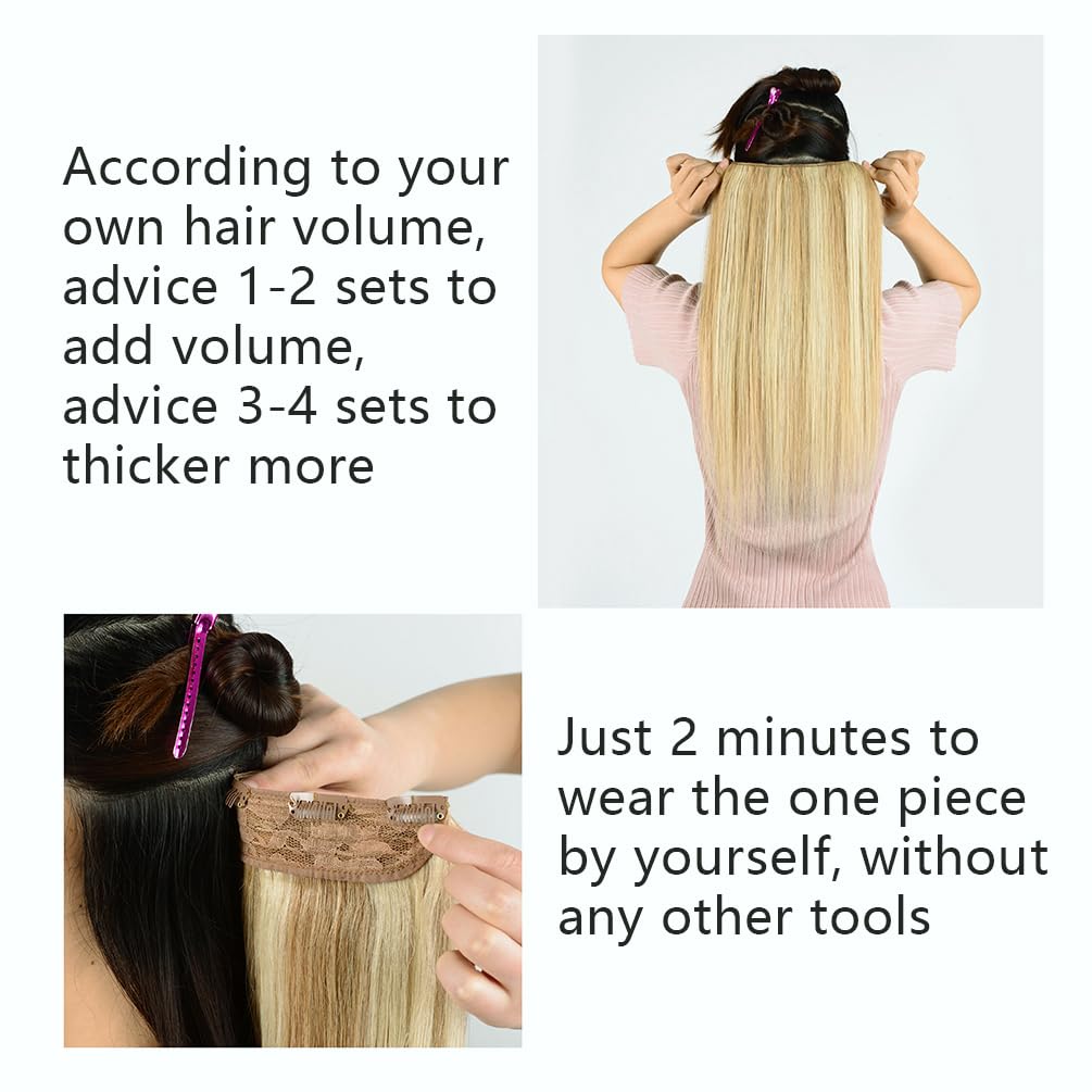 Winsky Hair Extensions Real Human Hair Clip in - One Piece Brown Highlights Blonde Remy Hair Pieces 90gram for Women (20inch, #18/613)
