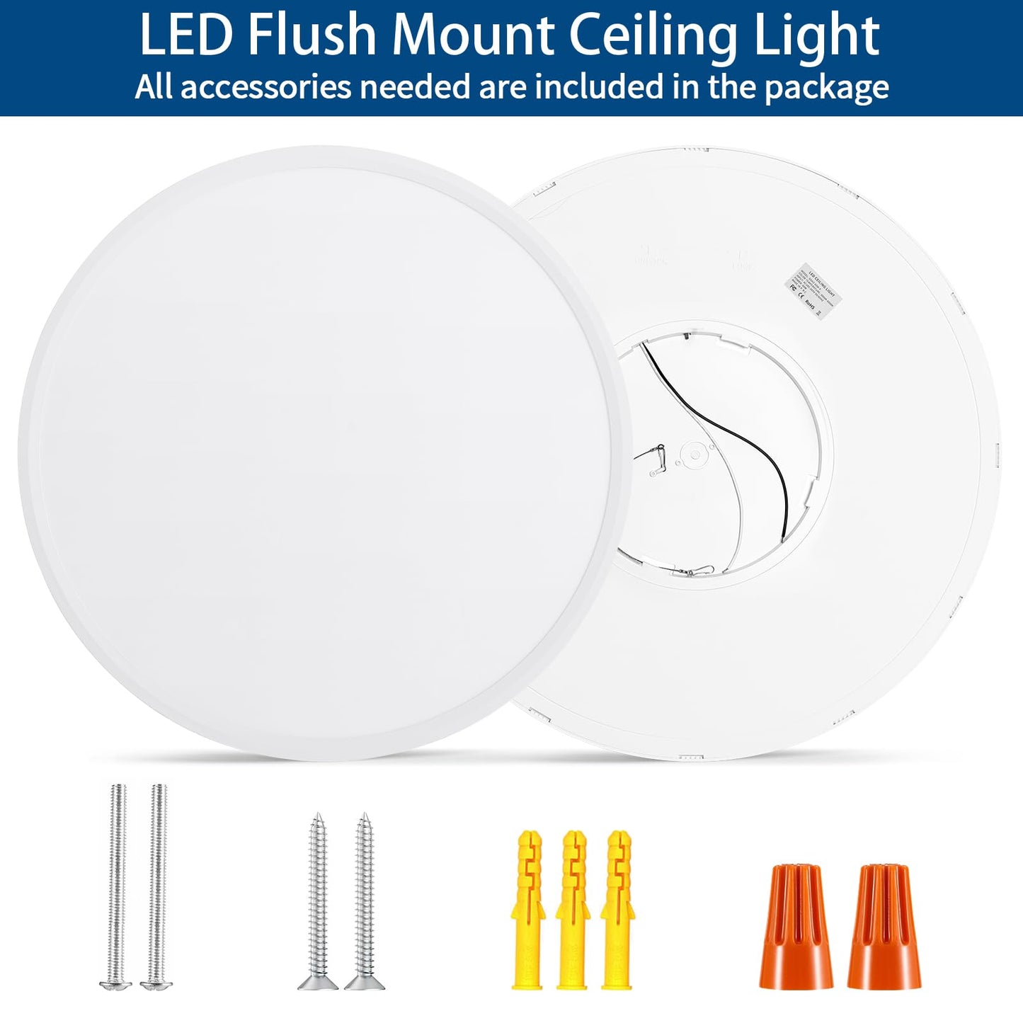24'' Large Led Flush Mount Ceiling Light Fixture, Dimmable & 3000K/4500K/6000K Selectable, 48W, 4800LM, Modern, White, Ultra Thin, for Bedroom, Kitchen, Dining Room, Living Room, Home Office, Hallway