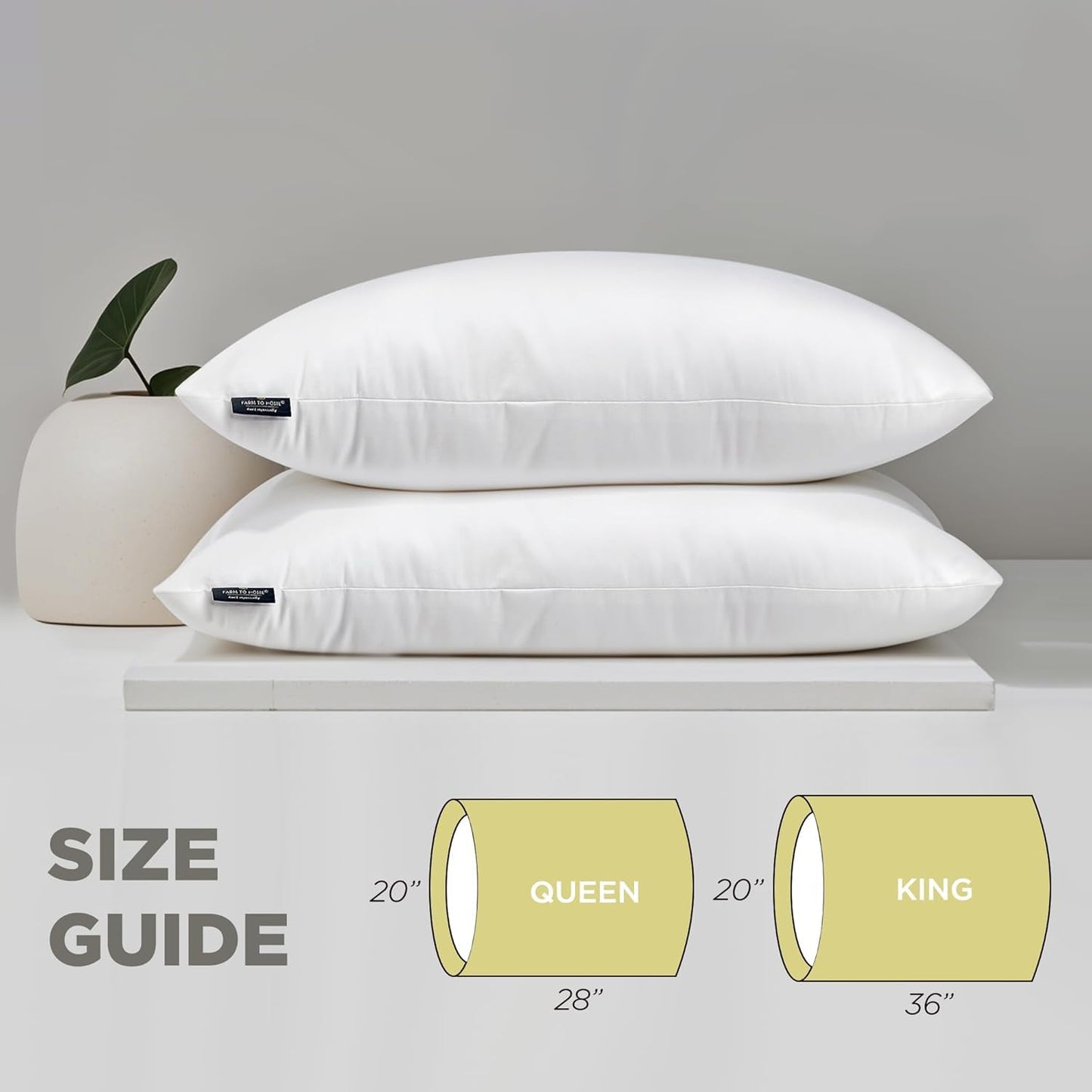Farm To Home Organic Pillows King Size Set of 2, 100% Organic Cotton Cover, Down Alternative Hotel Quality Soft Bed Pillow for Back & Side Sleepers, Machine Washable, 20"x36", White