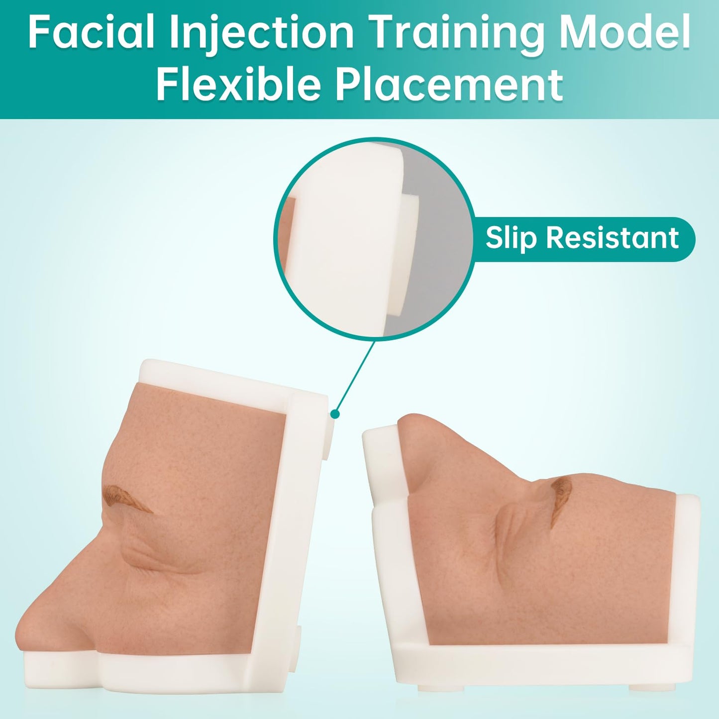 MedEduQuest Silicone Face Injection Practice Kit with Realistic Skin Texture for Medical Training, Makeup Tutorials, and Plastic Surgery Demonstrations, Includes Anti-Slip Base