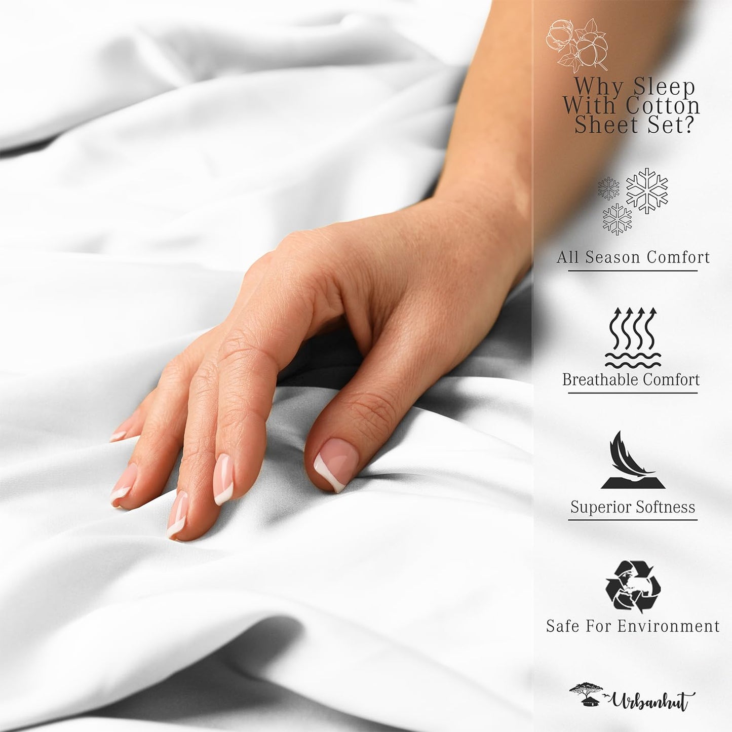 URBANHUT 700 Thread Count Egyptian Cotton Sheets King Size, 4Pc Sheet Set Soft Luxury Bed Sheets for King Size Bed, Sateen Weave Hotel Sheets, 16'' Elasticized Deep Pocket - White