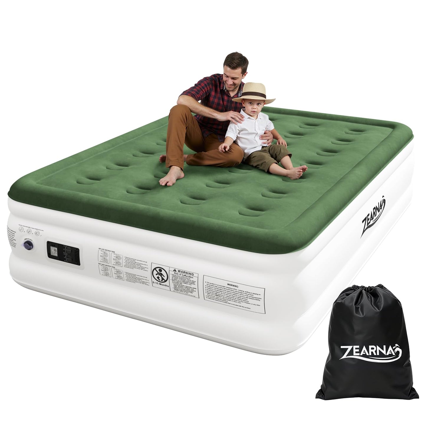 Zearna Full Size Air Mattress with Built in Pump, 18" Raised Comfort Air Bed, Upgraded Flocked Top Blow up Mattress with Carrying Bag, Inflatable Mattress for Guests & Home, AirBed, 650 lbs Max