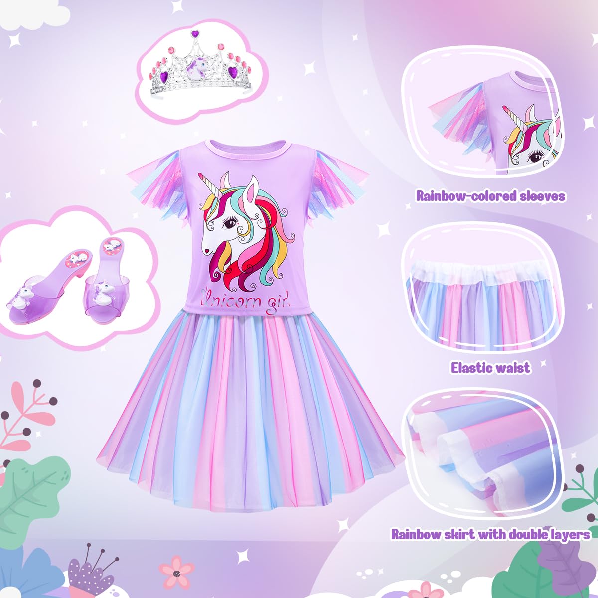 Meland Princess Dress Up for Girls - Dress Up Clothes for Toddler with Princess Shoes, Toys Gifts for Girls 3 4 5 6 Years Old