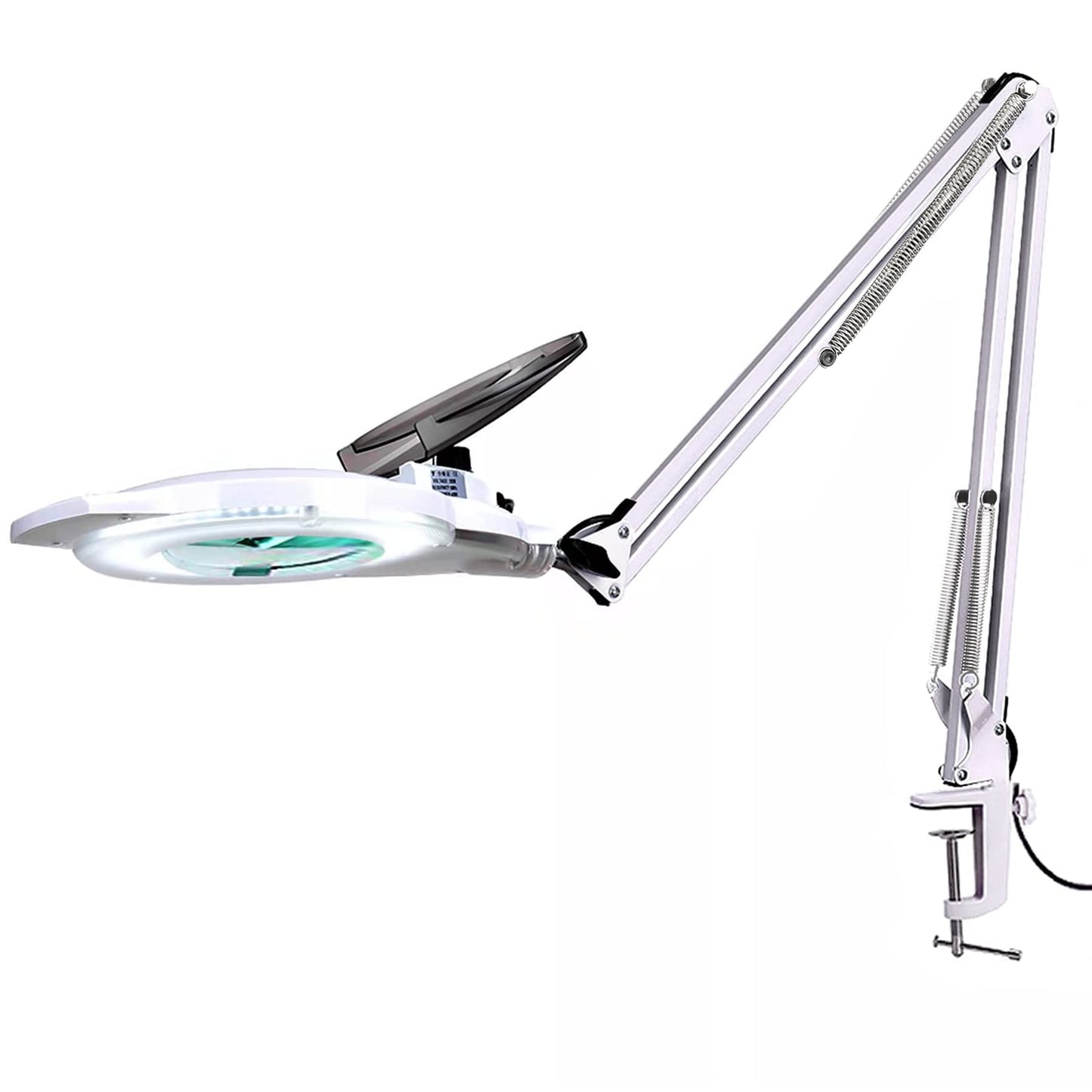 10X LED Magnifying Lamp with Clamp, KIRKAS 2,200 Lumens Dimmable Super Bright Daylight Magnifying Glass with Light and Stand, Adjustable Swivel Arm Magnifier lamp for Reading Repair Crafts-White