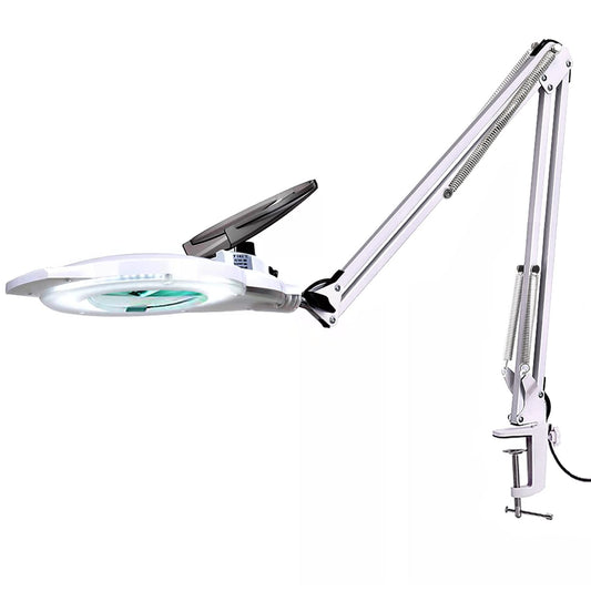 10X LED Magnifying Lamp with Clamp, KIRKAS 2,200 Lumens Dimmable Super Bright Daylight Magnifying Glass with Light and Stand, Adjustable Swivel Arm Magnifier lamp for Reading Repair Crafts-White