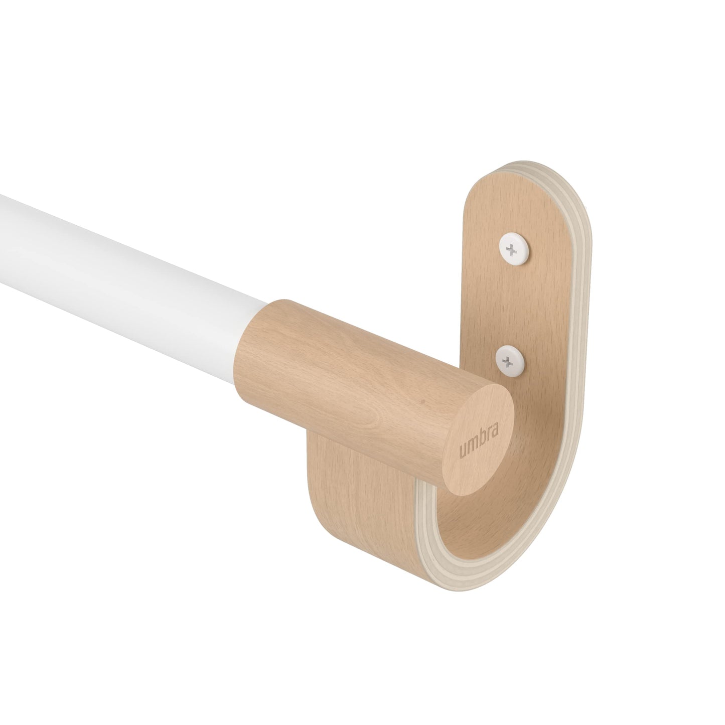 Umbra Bellwood Curtain Rod for Window Drapery, Adjustable Length 42" to 120", Set Includes Finials and Mounting Hardware, White/Natural