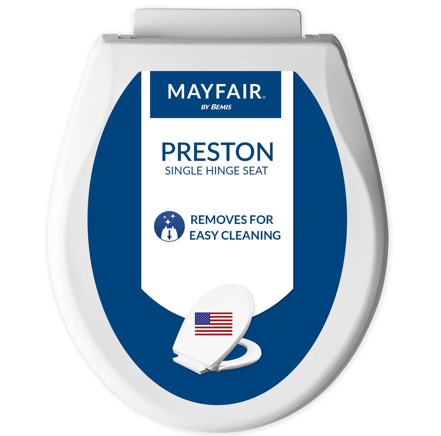 Mayfair Preston Easy to Clean Single Hinge Toilet Seat, Modern Slow Close Plastic Toilet Seat, Made in USA, Round, White