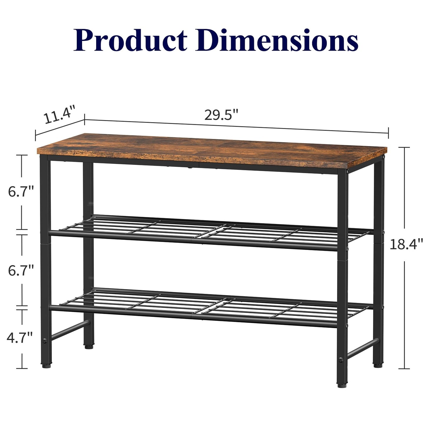 Kitsure Shoe Rack for Closet, Rustic Brown Shoe Organizer with Leveling Feet, Sturdy & Rust-Proof Shoe Storage for Entryway, Bedroom, Living Room, 29.5" x 11.4" x 18.4", Brown