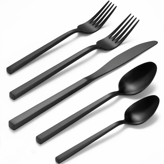 Alata Cube 45-Piece Forged Stainless Steel Flatware Set Cutlery Set with Utensil-Serving Set, Silverware Set Service for 8, Matte Satin Polished, Dishwasher Safe