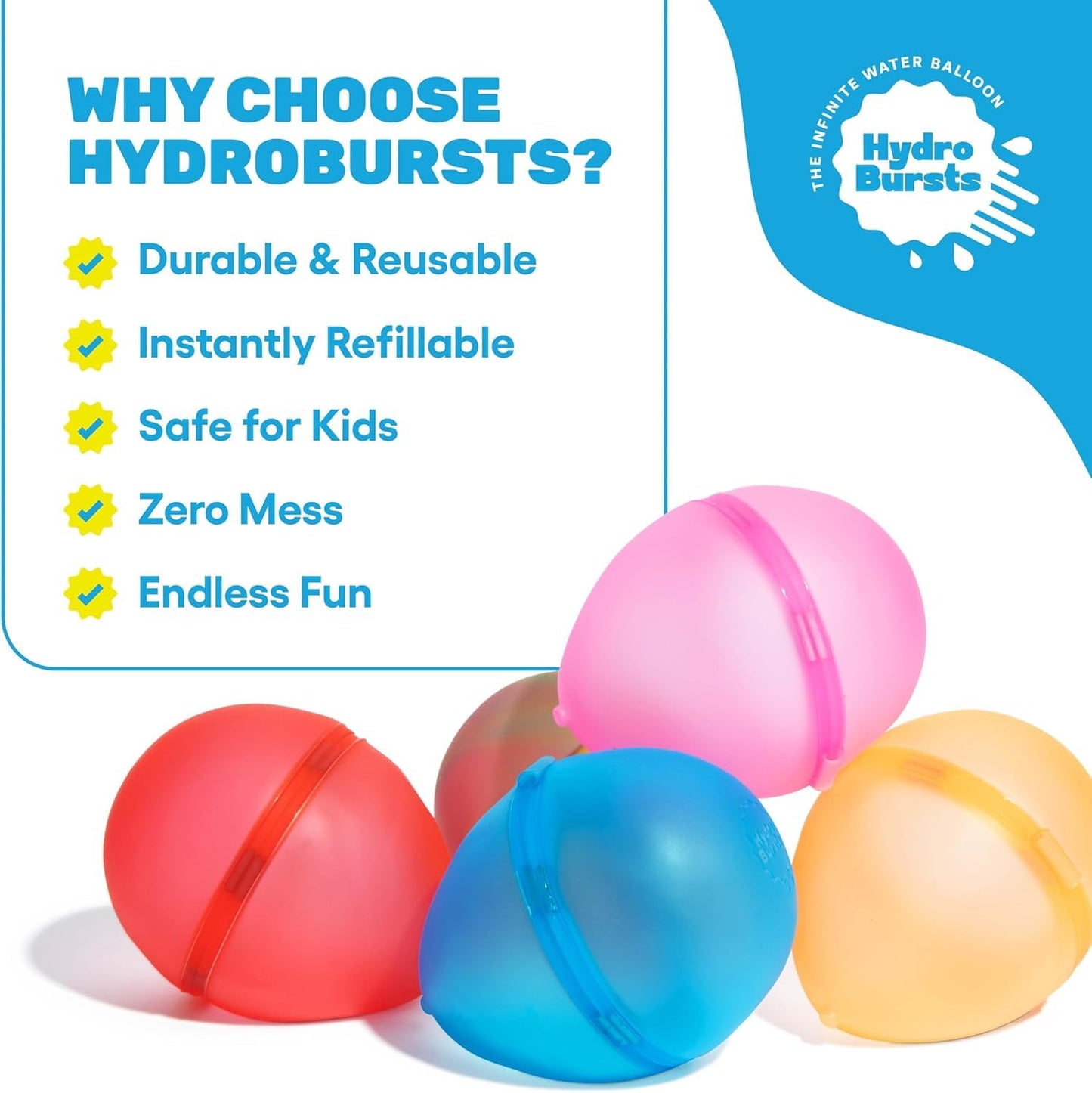 Hydroburst 6-pack Reusable Water Balloons by Relatable, For The Pool, Beach Toys And Outdoor Play Toys, Includes 6 Refillable Balloons