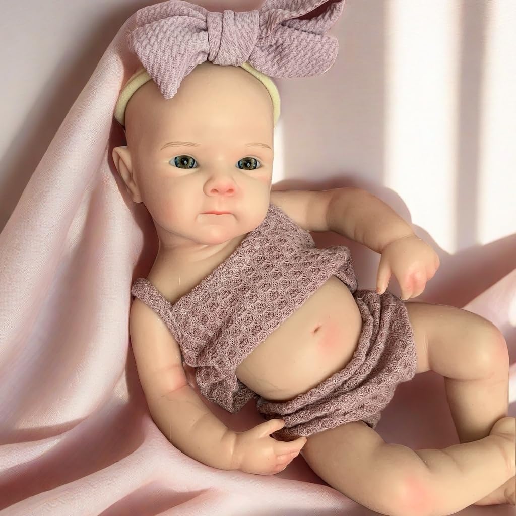 Yokyyi Reborn Baby Doll - 13 Inch Bettie, Anatomically Correct, Realistic Soft Silicone Doll with Dark Pink Bow Dress