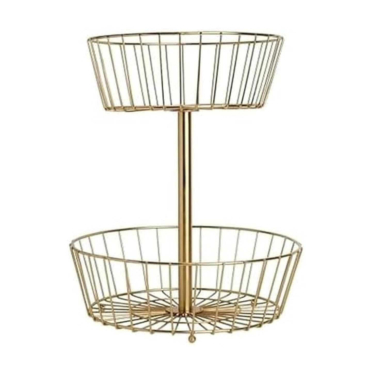 Gourmet Basics by Mikasa Geneva 2-Tier Countertop Fruit Basket Gold-Finish Metal Storage Stand for Kitchen Countertop Organization, Produce Display