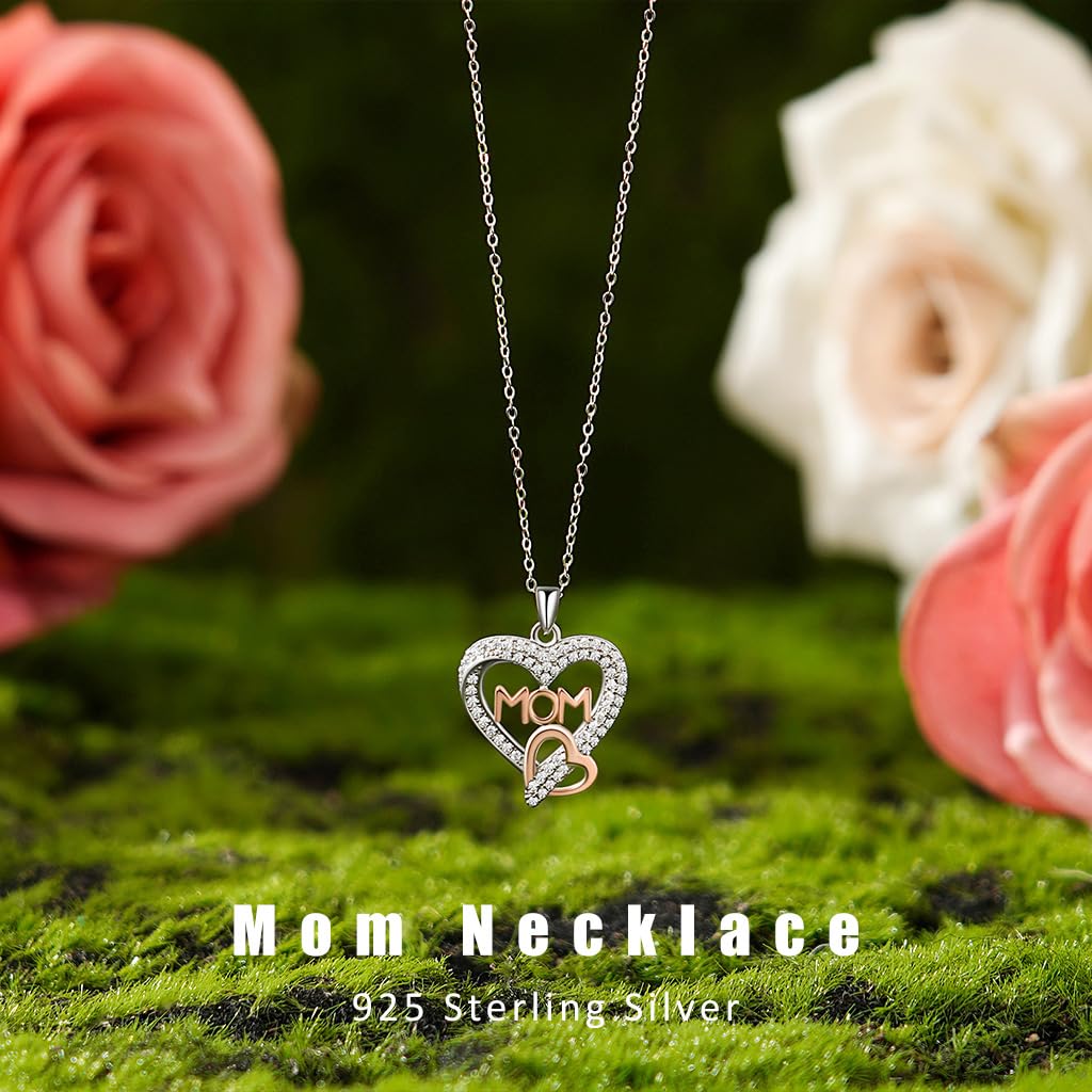 ADDWel Gifts for Mom Birthday Mothers Day - Real Preserved Rose Gift with 925 Sterling Silver Mom Necklace and Cute Teddy Bear, Timeless Elegant Gift from Husband Son or Daughter, Unique Moms Gifts