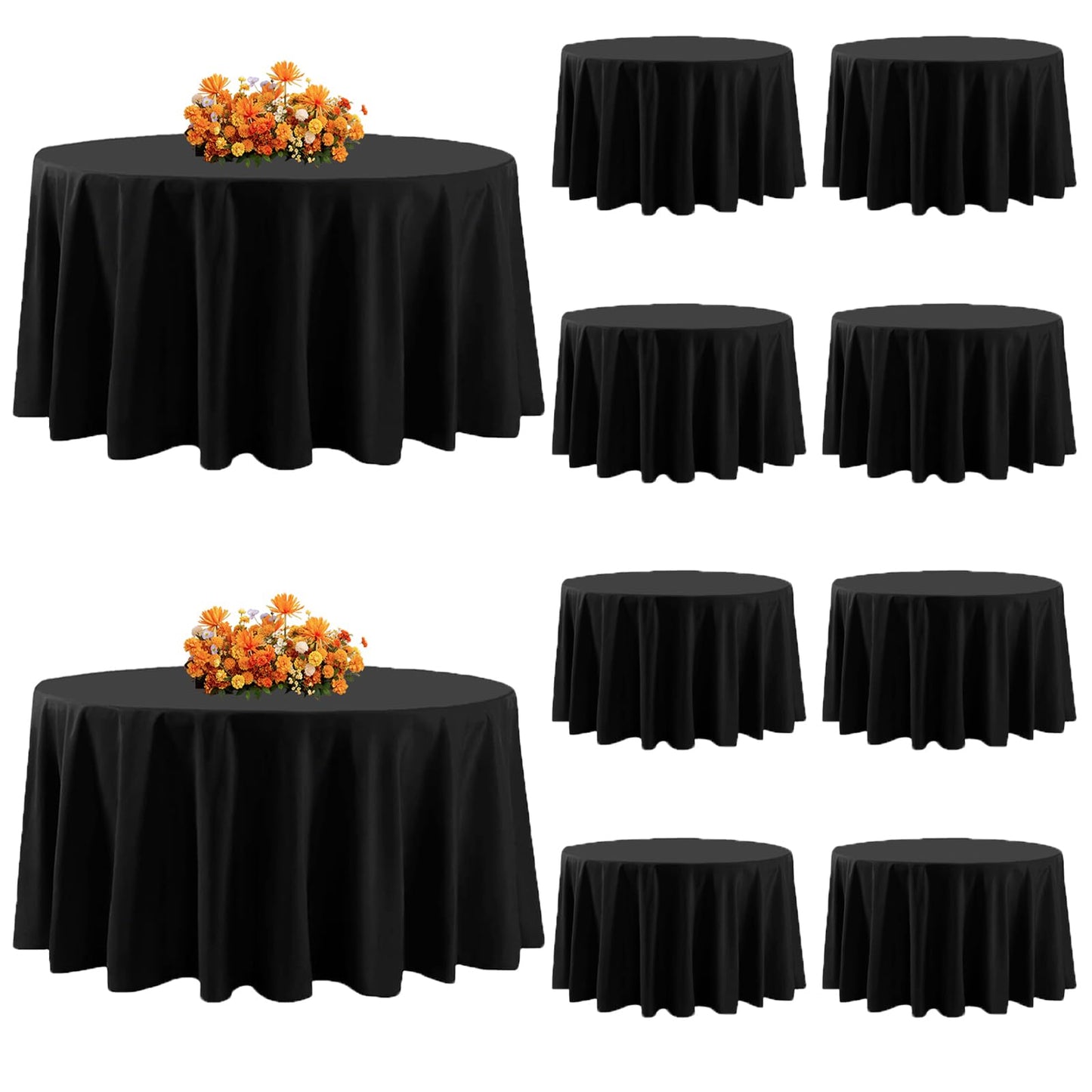 Yemosa 10Pack Black Round Tablecloth 90 Inch, Polyester Fabric Round Table Cover, Stain & Wrinkle Resistant Washable Table Cloth for Wedding, Party, Banquet, Dining Decor
