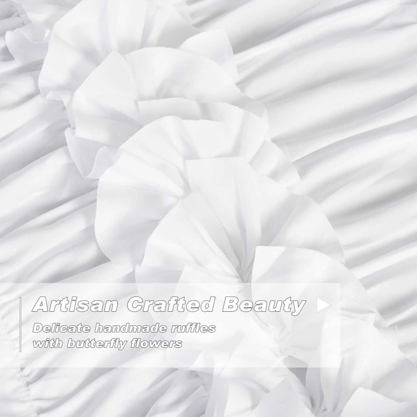 Homechoice Decor White Blackout Drapes - Handmade Ruffles & Butterfly Flower Accents Heat Blocking Window Curtain 54" x 84" x 2 Panels - Thermal Insulated, Soundproof & Light Reducing Curtains (LQ-37)