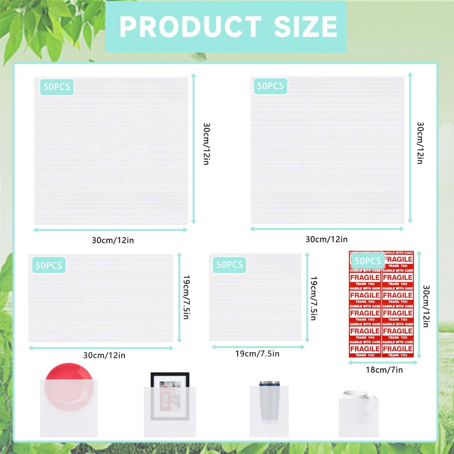 260pcs Cushioning Foam Pouches Moving Supplies, 4 Sizes (12x12inch,12x12inch sheets,12x7.5inch,7.5x7.5inch) Use Packing Supplies for Moving, Packaging, Storage Incidental 60 Fragile Stickers, clear