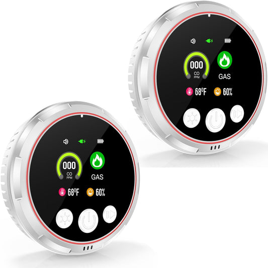 2 Pack 4-in-1 Carbon Monoxide Detectors &Natural Gas Leak Detector, Portable Carbon Monoxide Detectors Plug in & Battery Backup - Hotel and Travel Safety, RV, Home