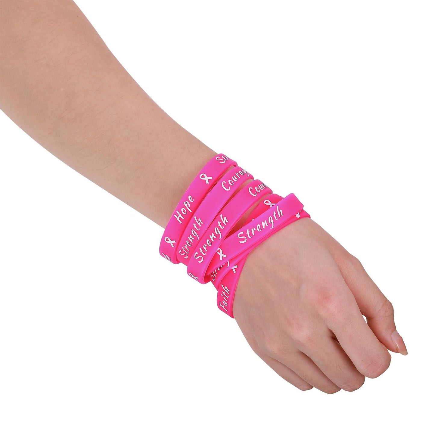 Sratte Breast Cancer Awareness Pink Ribbon Bracelets Rubber Wristbands for Women Party Public Events Breast Cancer Decorations Gifts(360 Pcs)