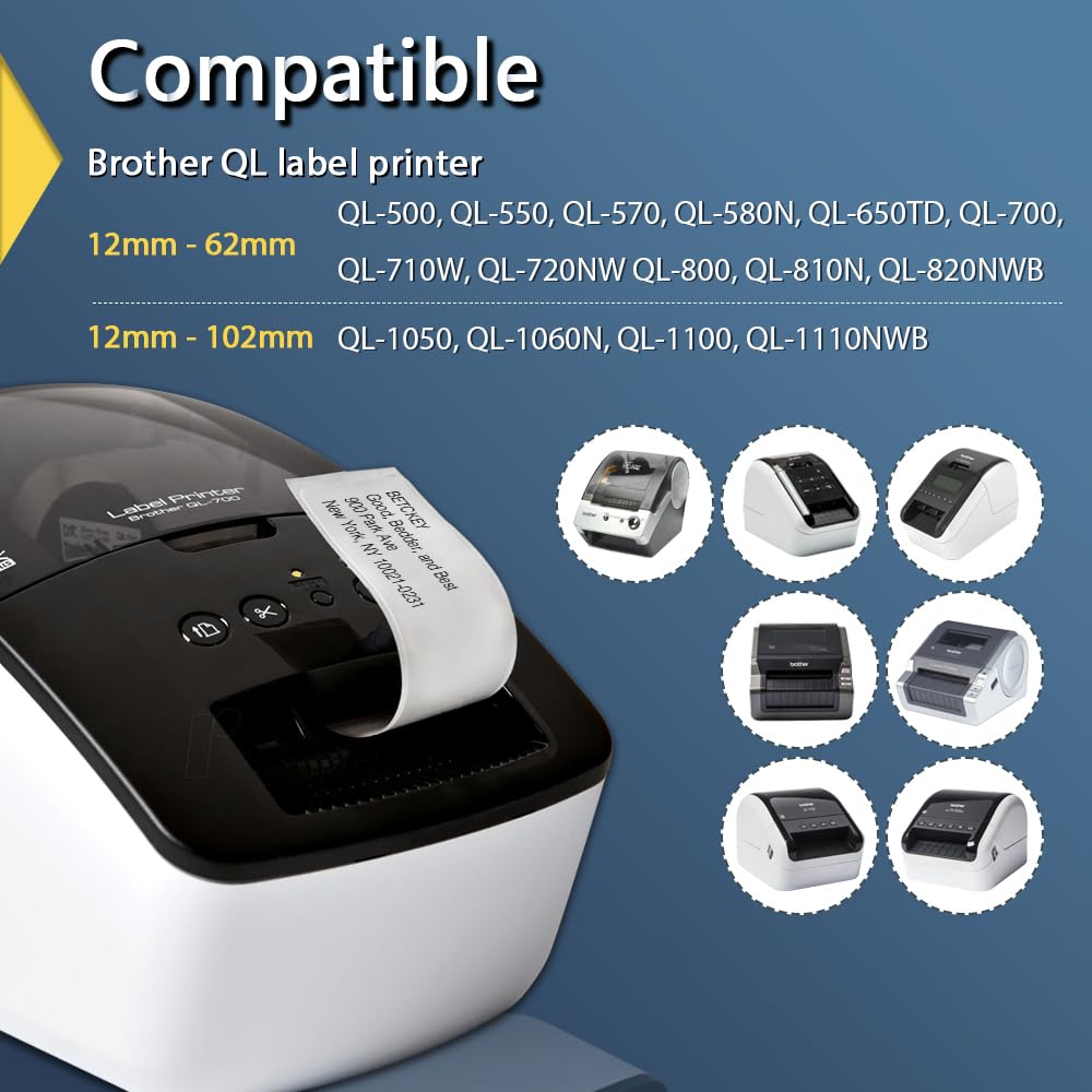 BETCKEY - Compatible Continuous Labels Replacement for Brother DK-2205 (2.4 in x 100 ft), Use with Brother QL Label Printers [10 Rolls + 2 Reusable Cartridges]