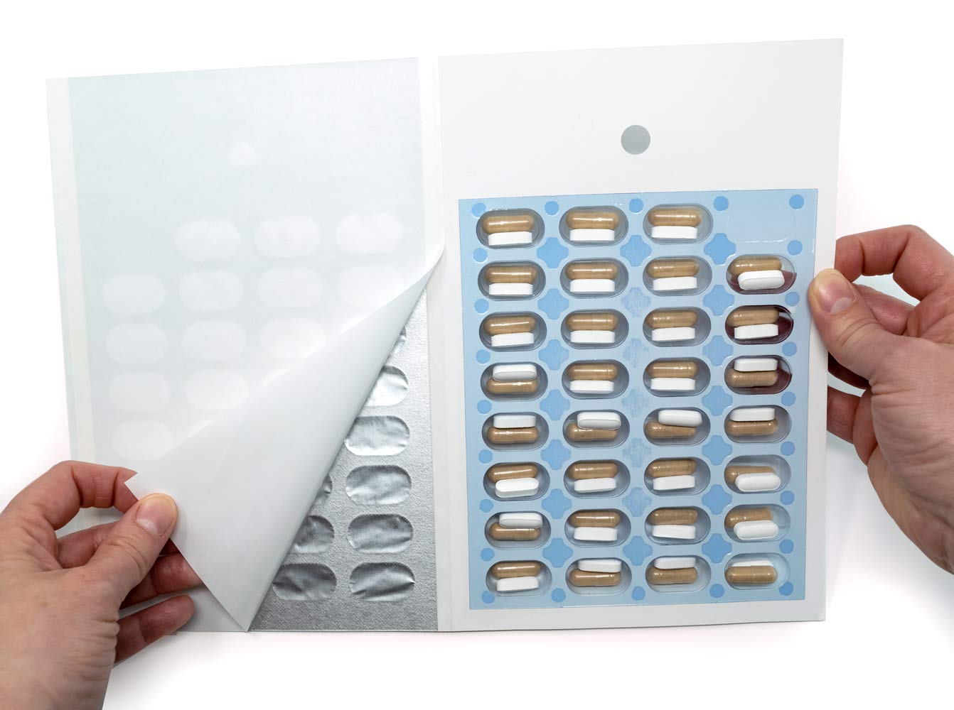 100 Pack Monthly or Weekly Cold Seal Medication Blister Pack System Cards - One Piece Unit Dose Book Fold, Easy No Extra Equipment Needed, Just Fill and Seal, (31 Day Monthly - 100 Pack)