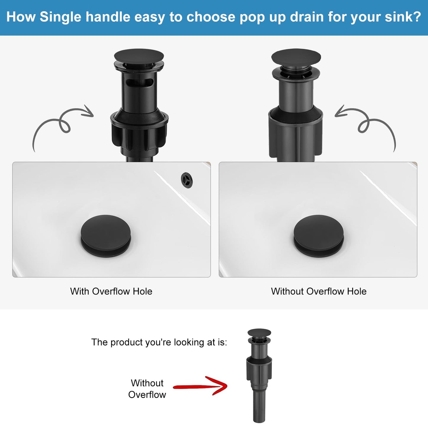 RUMOSE Tall Matte Black Bathroom Faucet with Pop Up Drain Modern Single Handle One Hole Bathroom Vessel Sink Faucet Waterfall Spout Rv Lavatory Vanity Faucet Deck Mount Mixer Tap, Stainless Steel
