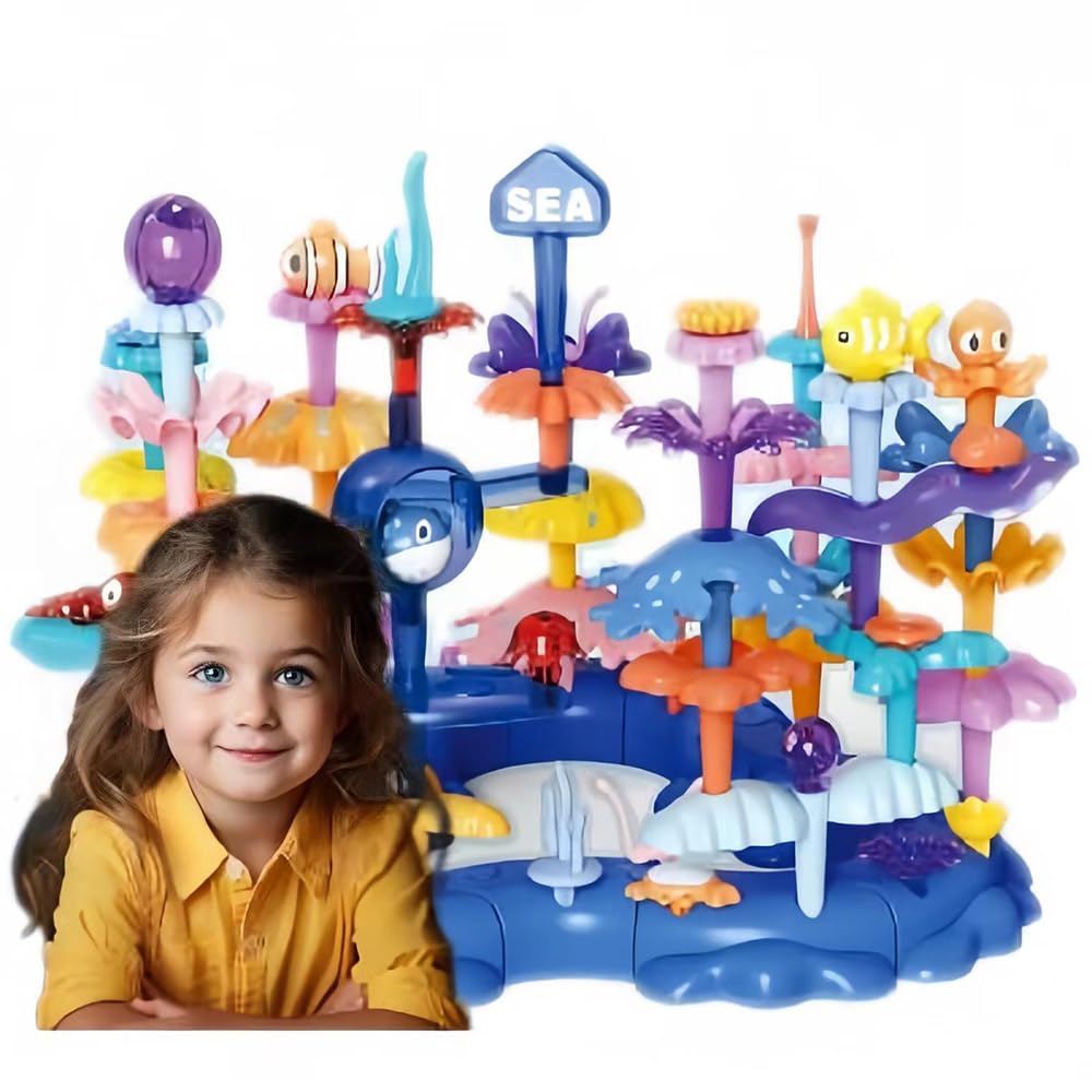 PSDVAYI Ocean Underwater World Coral Toy, Ocean Blocks, Coral Garden Building, Kids Birthday Gift, STEM Toy for Toddler Activities Ages 3 4 5 6(76PCS)