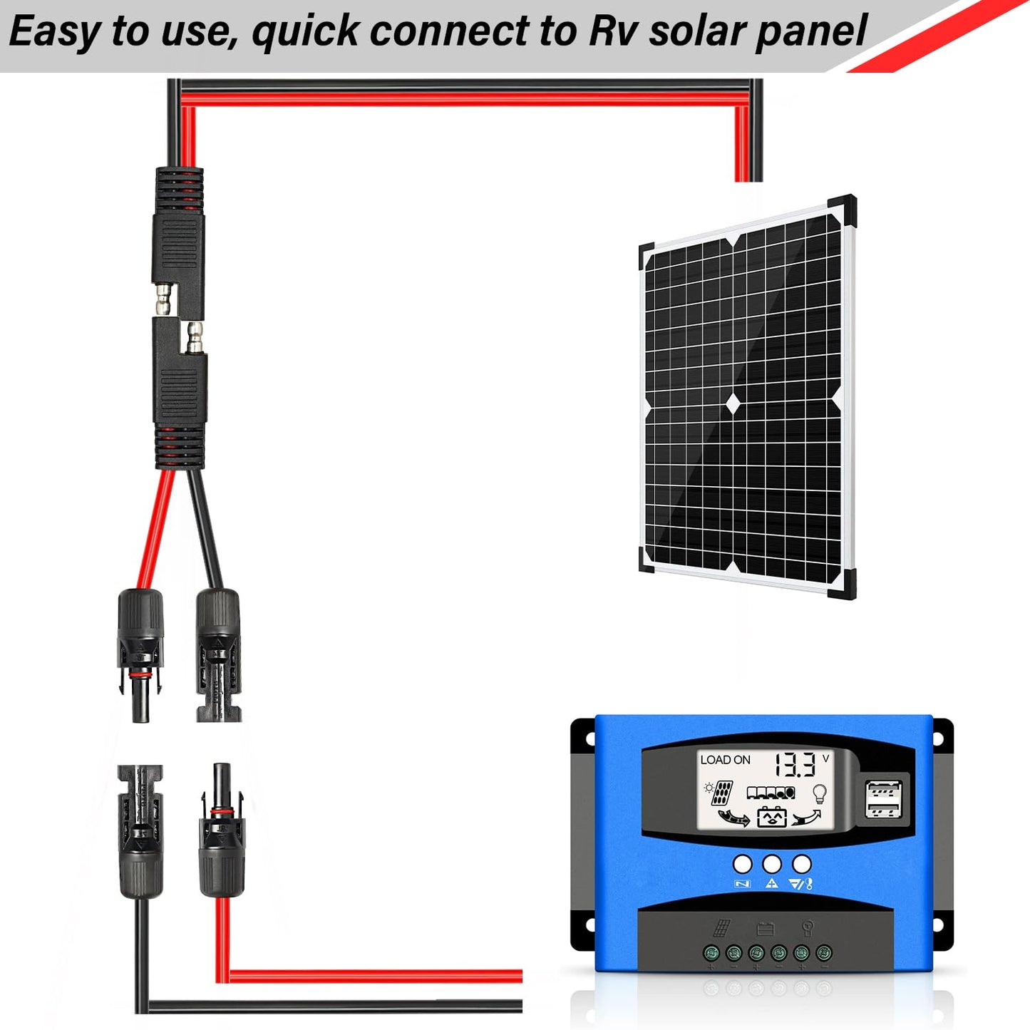 MOOKEERF Solar Panel to SAE Adapter Cable - 20FT 10AWG Solar Extension Cable for RV Solar Panel Caravan Battery Charger Kit with SAE Polarity Reverse Adapter
