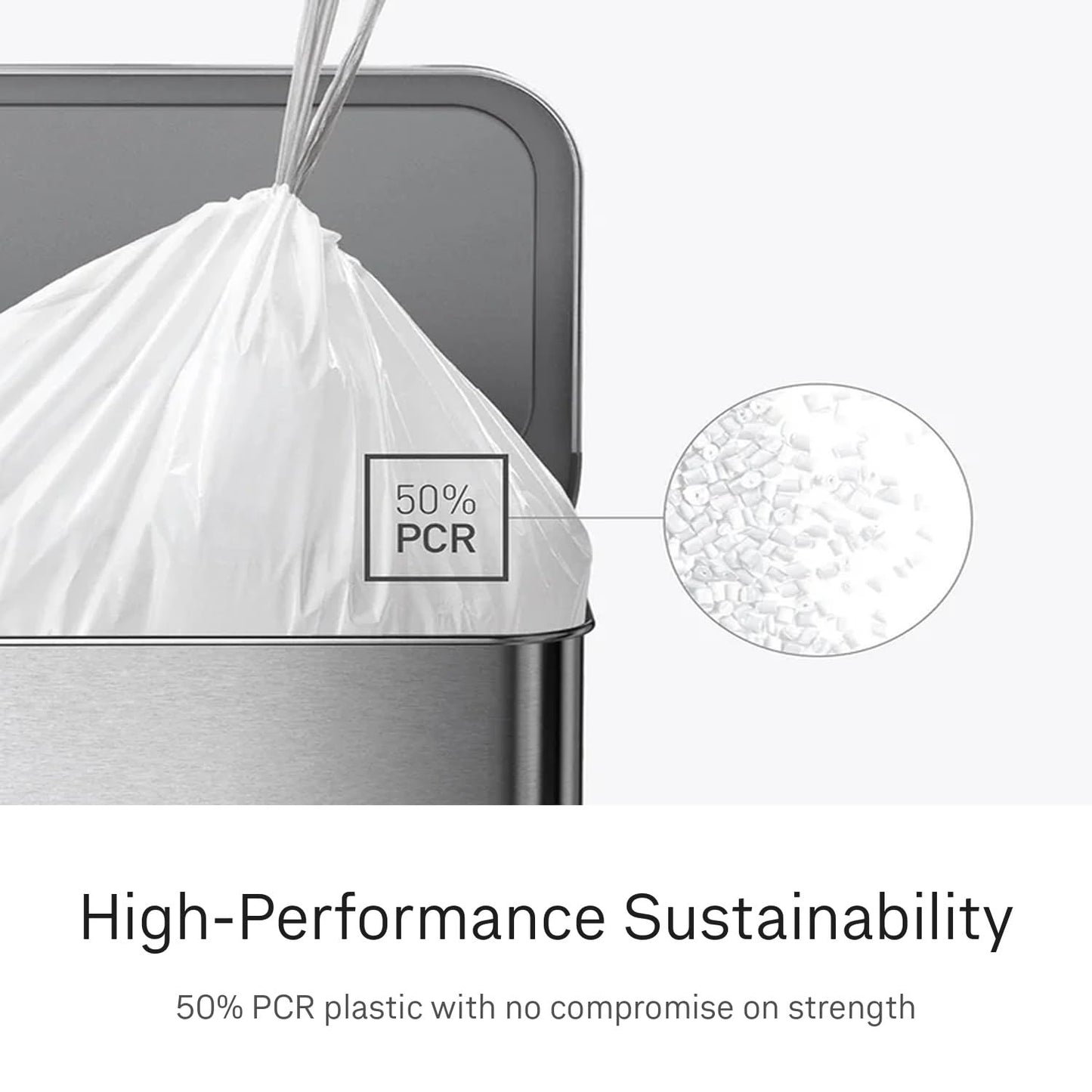 simplehuman Code X 100 Count Custom Fit Liners, Heavy-Duty Commercial Drawstring Trash Bags, One-by-One Mess-Free Dispense, Extra Thick & Double Seamed, 50% PCR Plastic, 80 Liter / 21 Gallon, White