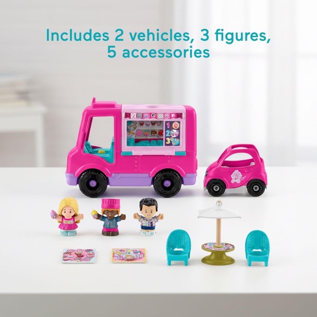 Fisher-Price Little People Barbie Toddler Toy Cupcake Truck Musical Playset with 9 Pieces for Pretend Play Kids Ages 18+ Months