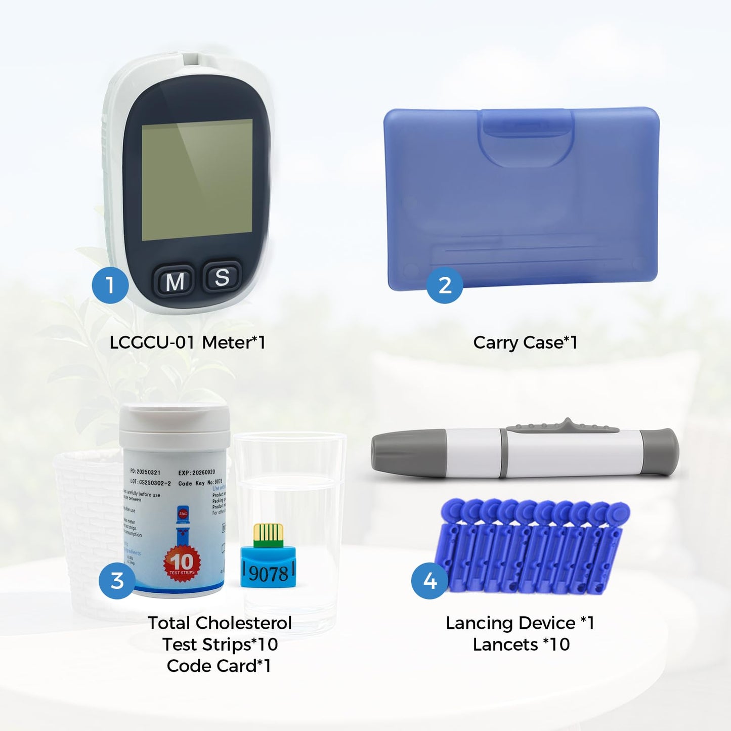 LEFTYCHOICE LCGCU-01 Total Cholesterol Testing Kit Meter Quick Results Monitor At Home Blood Test Meter with 10 Total Cholesterol Test Strips Lancets (Total Cholesterol Test Only)
