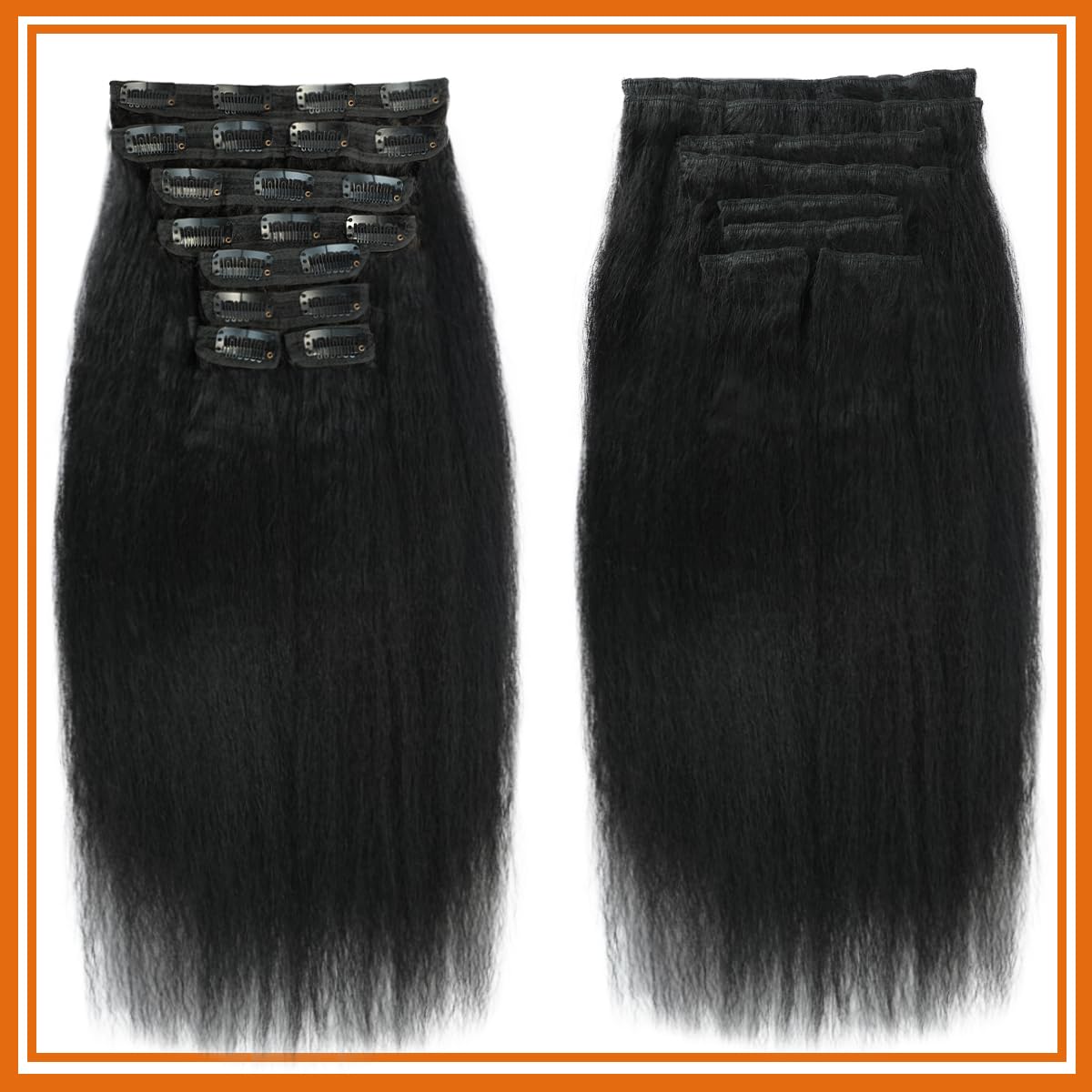 Kinky Straight Clip ins 18 Inch Clip in Hair Extensions Real Human Hair Yaki Straight Clip ins for Black Women Full Head Brazilian Remy Hair Extensions Double Weft 8Pcs 100g 20 Clips