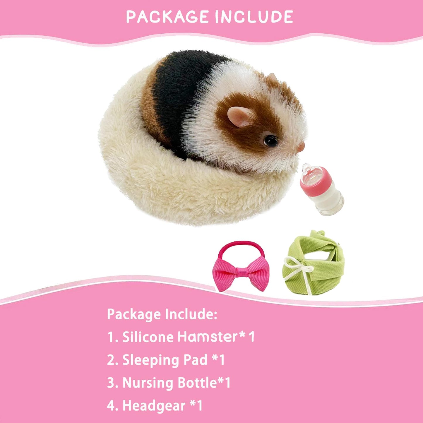 VOLOBE 5 Inches Silicone Hamster, Realistic Silicone Guinea Pig with Sleeping Bed Accessories for Kids Boy Girl Birthday Handmade Gift (Black Hamster)