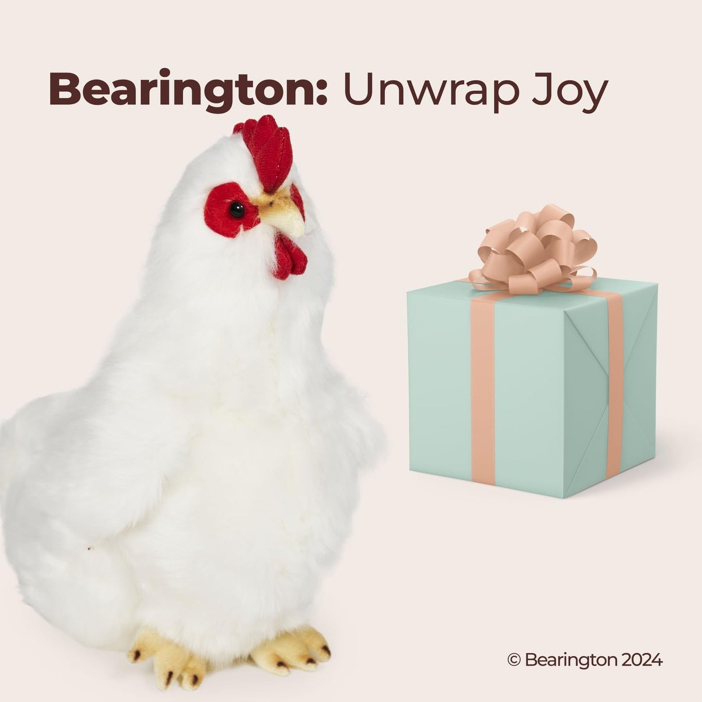 Bearington Henny Plush White Hen Stuffed Animal, 9 Inches