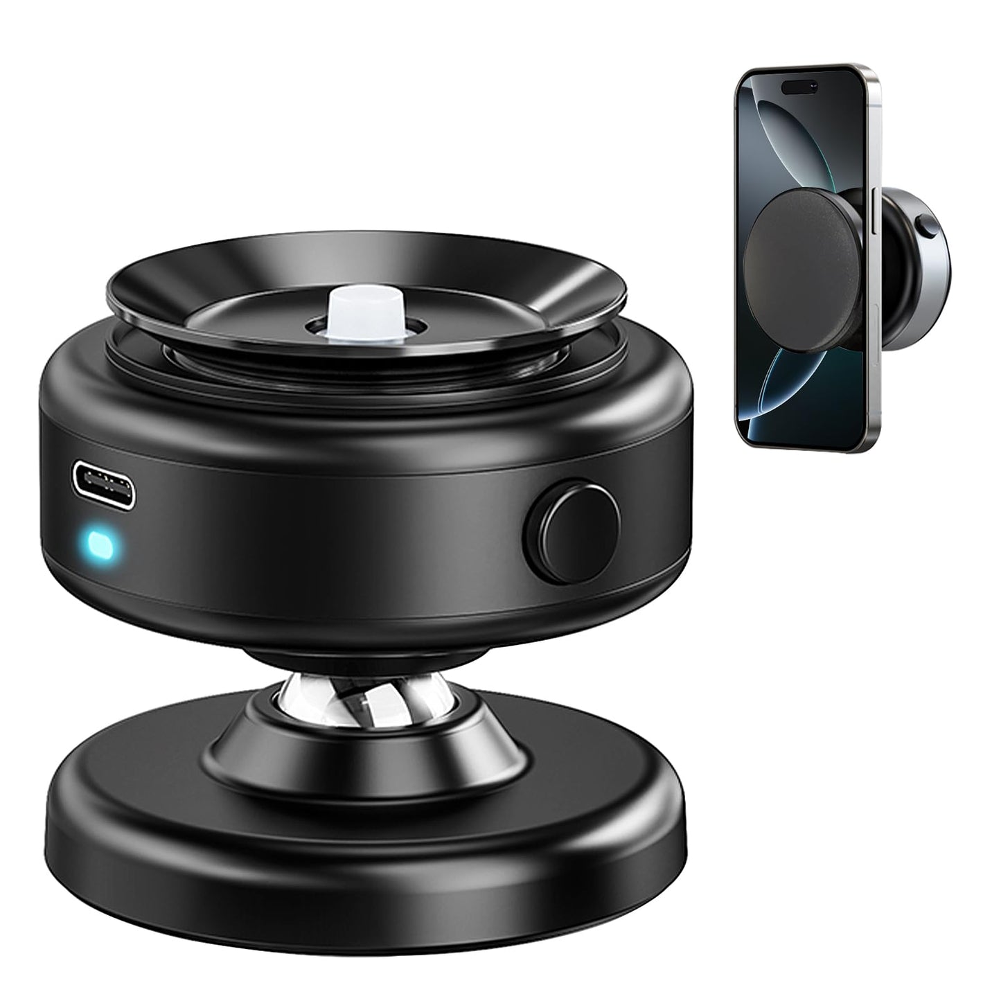 Jkoailiwi 360-degree Adjustable Electric Vacuum Magnetic Suction Cup Phone Mount, Hands-Free Magnetic Cell Phone Holder for Car/Gym/Mirror/Smooth Surface, Compatible with Magsafe iPhone, Black