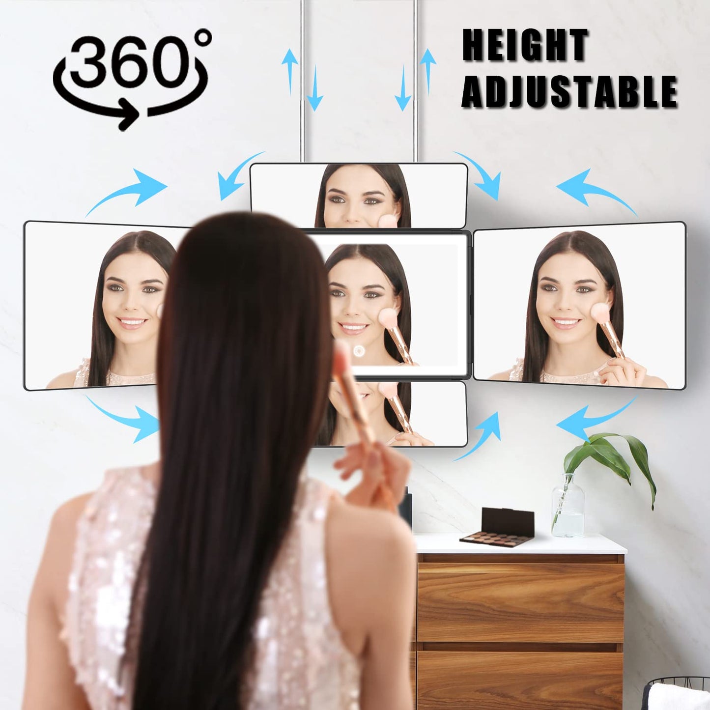 OLIBUY 5 Way Mirror, 360 Mirror for Self Hair Cutting and Brading Hair, Rechargeable LED Barber Mirror with Adjustable Hooks