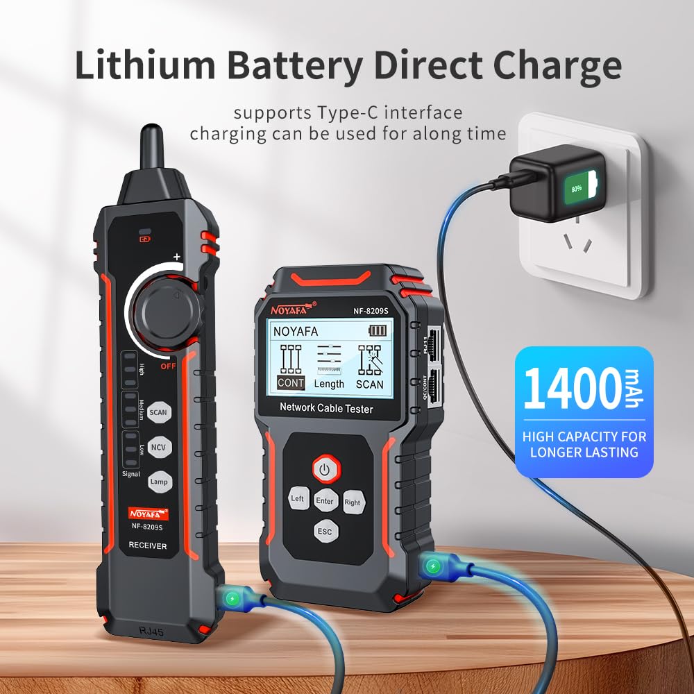 NOYAFA NF-8209S Upgrade Advanced Network Cable Tester with PoE& NCV, Cable Length Test, Port Flashing, Multifunction Anti Interference Scanning Modes Wire Tracker