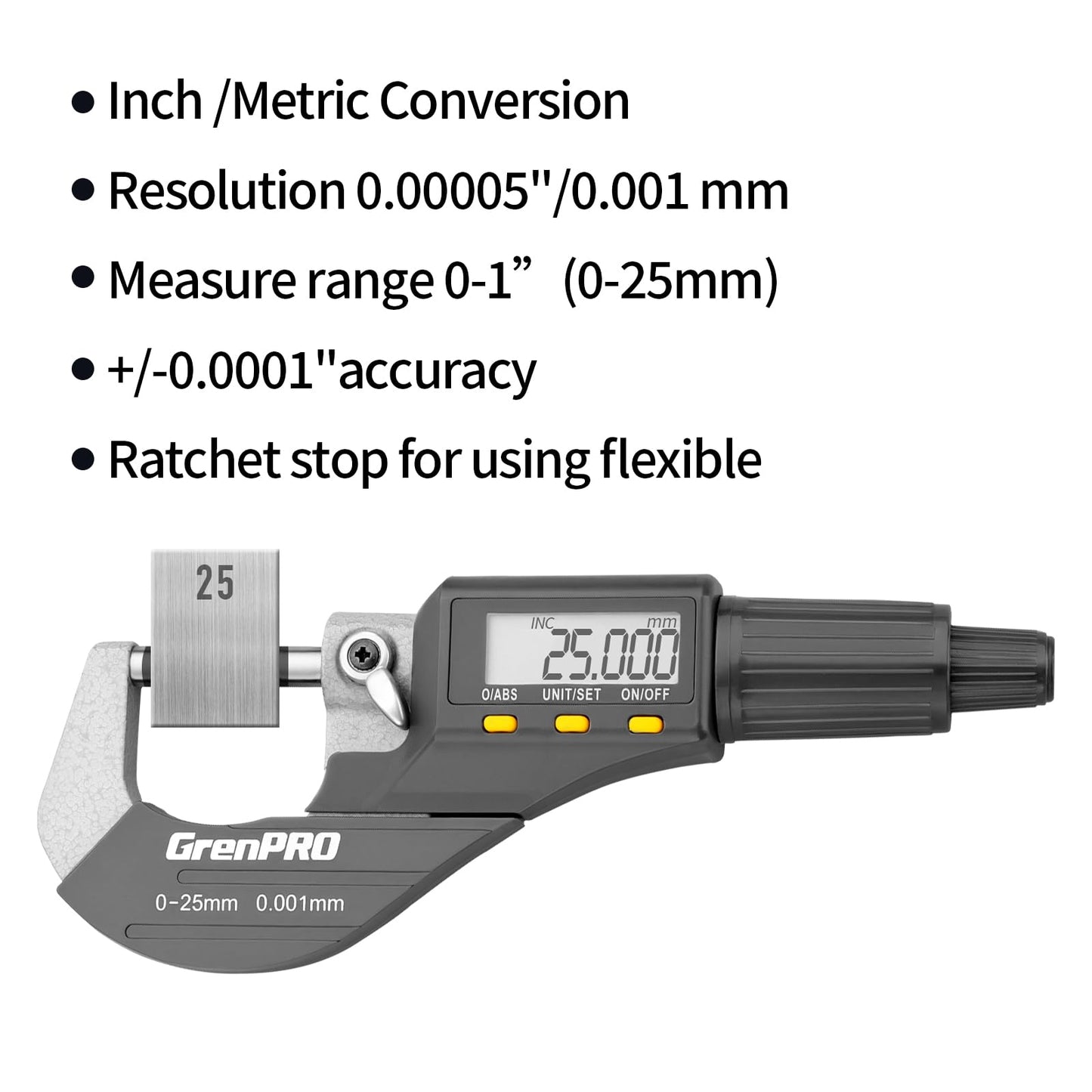 Digital Micrometer Measuring Tool, Professional Inch/Metric Precision Thickness Gauge with Extra Battery, DIY and Household Use 0.00005"/0.001 mm Accuracy Micrometers Machinist Tools