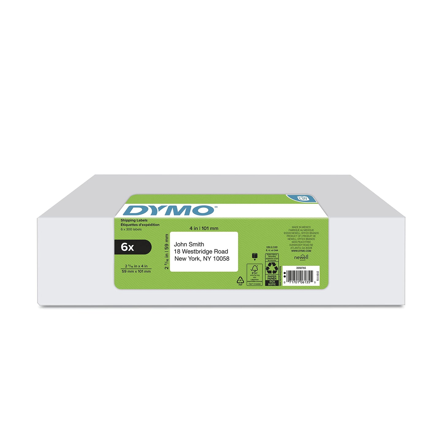 DYMO Authentic LW Large Shipping Labels DYMO Labels for LabelWriter Label Printers 2-5/16" x 4 Print Up to 6-Line Addresses 6 rolls of 300 (1800 Total)