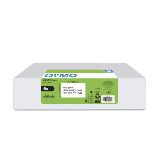 DYMO Authentic LW Large Shipping Labels DYMO Labels for LabelWriter Label Printers 2-5/16" x 4 Print Up to 6-Line Addresses 6 rolls of 300 (1800 Total)
