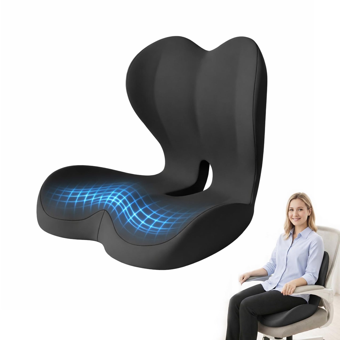 TryWalk Ergonomic Seat Cushion Set with Lumbar Support Pillow, High-Density Memory Foam Cushion with Non-Slip Base, Posture Support Cushion for Office Chair, Home Chair, Car Seat, Dark Gray