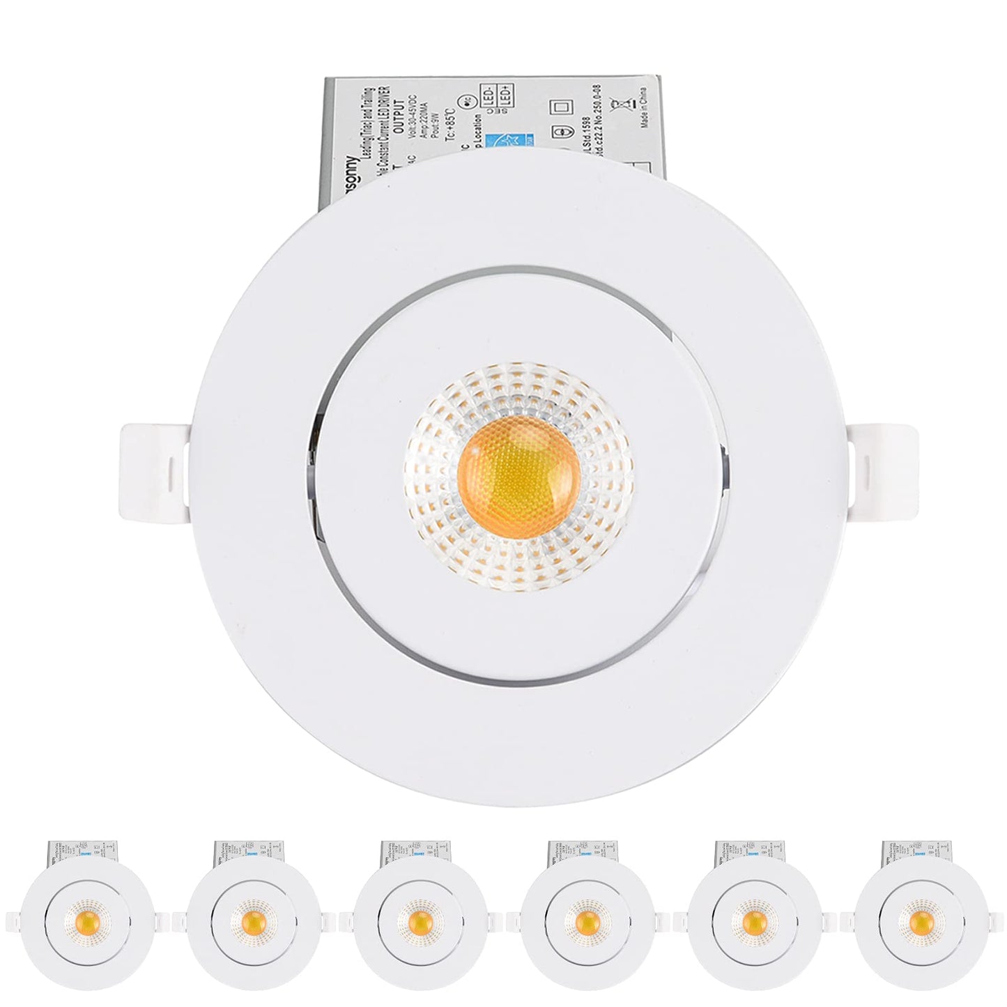 4 Inch Led Recessed lights Ultra-Thin Adjustable Eyeball Gimbal LED Recessed Lighting with Junction Box 9 Watts 750Lm Dimmable ceiling light ETL Listed (2700K/3000K/3500K/4000K/5000K Option 6Pack)
